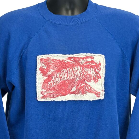 Vintage 90s Artistic Creepy Fly Sweatshirt Art Streetwear USA Made Blue M Medium - Picture 1 of 8